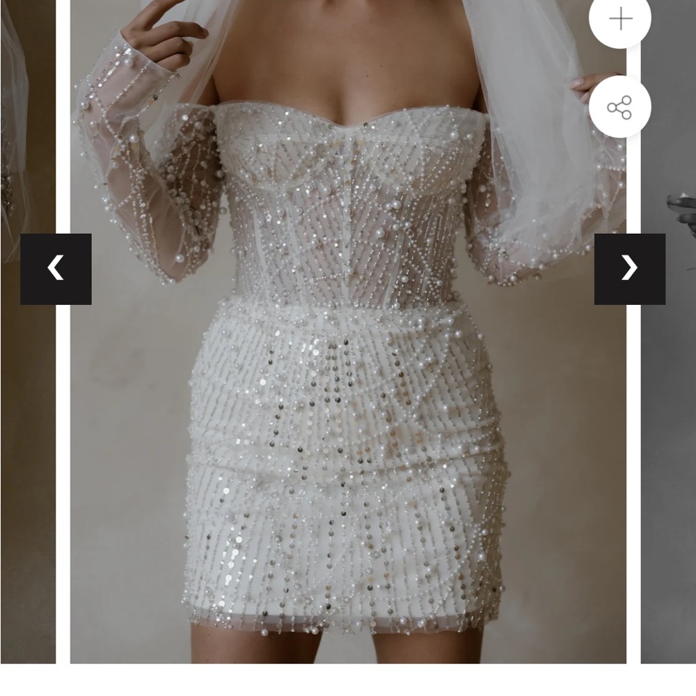 UNTAMED PETALS BY AMANDA JUDGE White Beaded Off-Shoulder Mini Dress - Picture 2 of 7